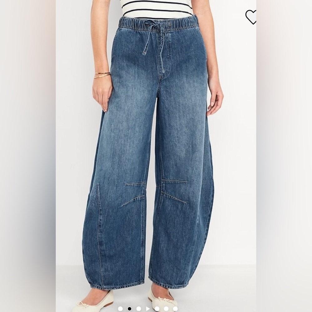 Old Navy High-Waisted Dark Wash Pull-On Denim Barrel Jeans NWT Baggy Skater M